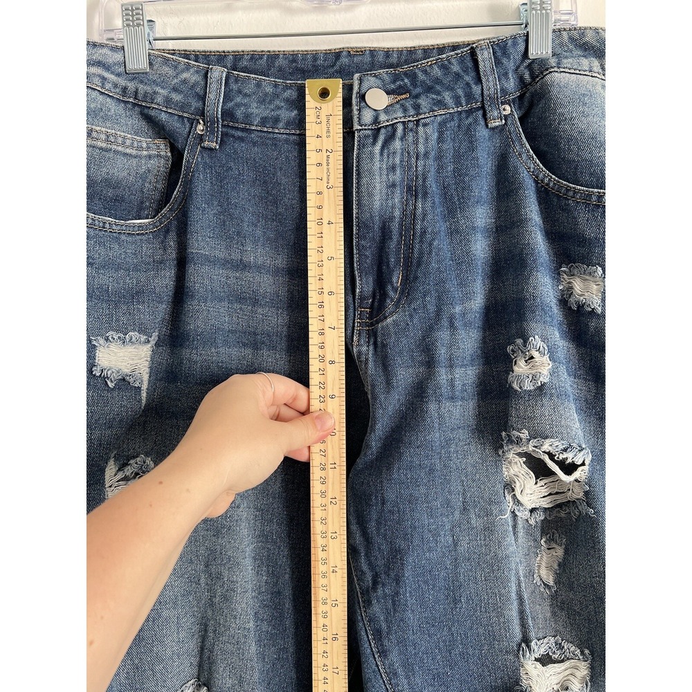 Shein Curve 2XL Jeans Womens Blue Denim Mom Distressed High Rise Cotton - Picture 3 of 11